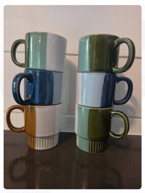 Vintage Stackable Mid Century Modern Ceramic Coffee Mugs Set Of 6